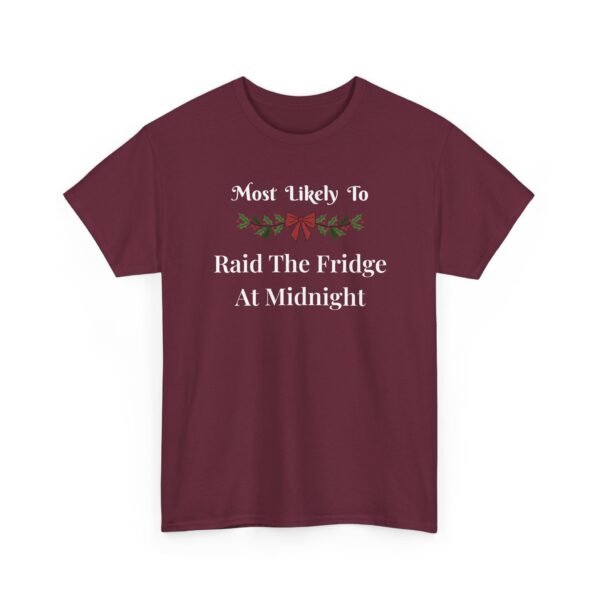 Unisex t-shirt from Twisted Angell with the sarcastic phrase “Most Likely To Raid The Fridge At Midnight” printed on the front.