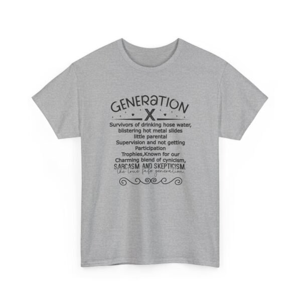 Sarcastic apparel design from Twisted Angell with the phrase “Generation X Definition - Sarcasm & Skepticism Tee” printed on the front.