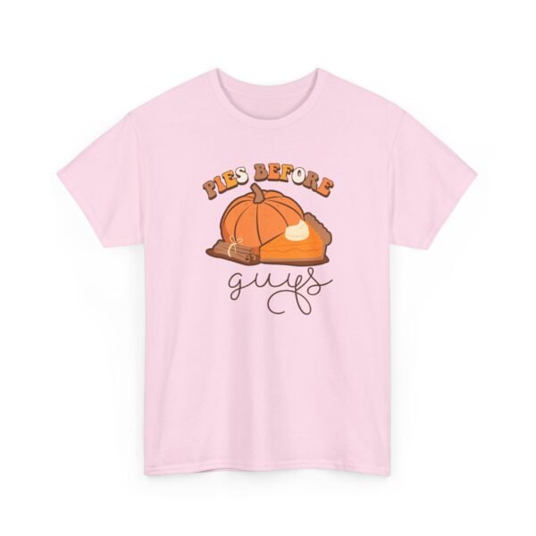 Unisex t-shirt from Twisted Angell with the sarcastic phrase “Pies Before Guys” printed on the front.