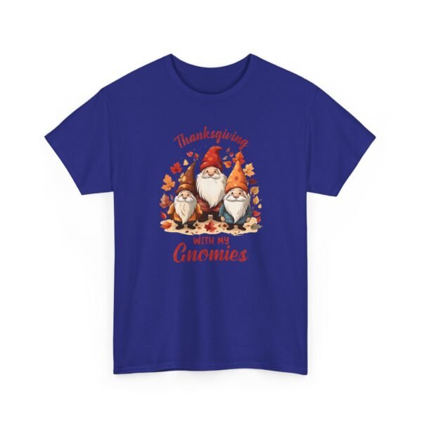 Unisex t-shirt from Twisted Angell with the sarcastic phrase “Thanksgiving With My Gnomies” printed on the front.