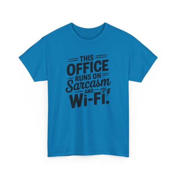 Unisex t-shirt from Twisted Angell with the sarcastic phrase “Sarcasm & Wi‑Fi Office” printed on the front.
