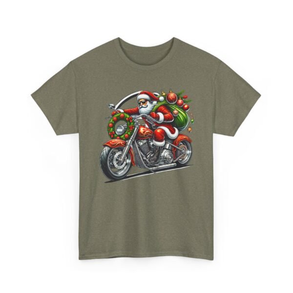 Unisex t-shirt from Twisted Angell with the sarcastic phrase “Santa on a Motorcycle” printed on the front.