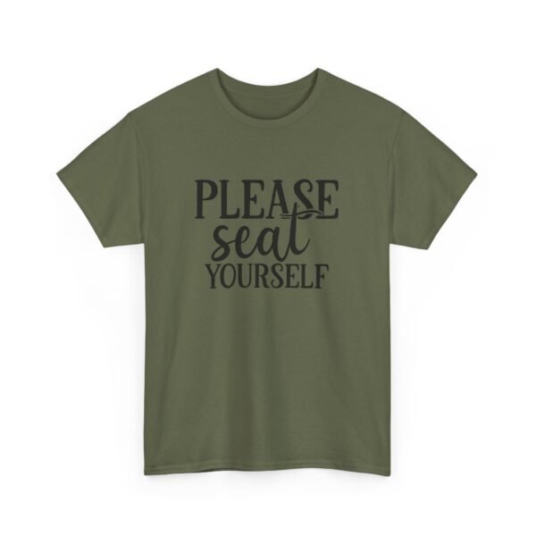Unisex t-shirt from Twisted Angell with the sarcastic phrase “Please Seat Yourself” printed on the front.