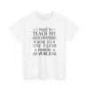 Unisex t-shirt from Twisted Angell with the sarcastic phrase “I Need To Teach My Facial Expressions How To Use Their Inside Voice” printed on the front.