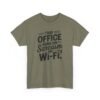 Unisex t-shirt from Twisted Angell with the sarcastic phrase “Sarcasm & Wi‑Fi Office” printed on the front.