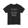 Unisex t-shirt from Twisted Angell with the sarcastic phrase “Most Likely To Wrap Empty Boxes For Aesthetic” printed on the front.