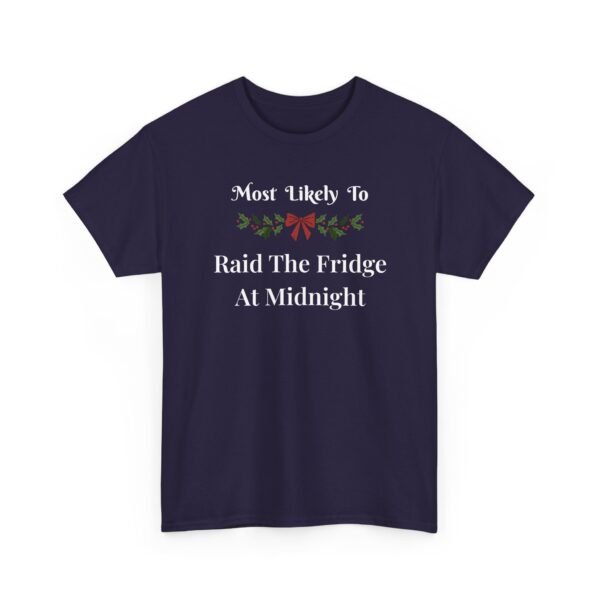 Unisex t-shirt from Twisted Angell with the sarcastic phrase “Most Likely To Raid The Fridge At Midnight” printed on the front.