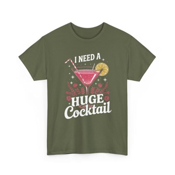 Unisex t-shirt from Twisted Angell with the sarcastic phrase “I Need a Huge Cocktail” printed on the front.