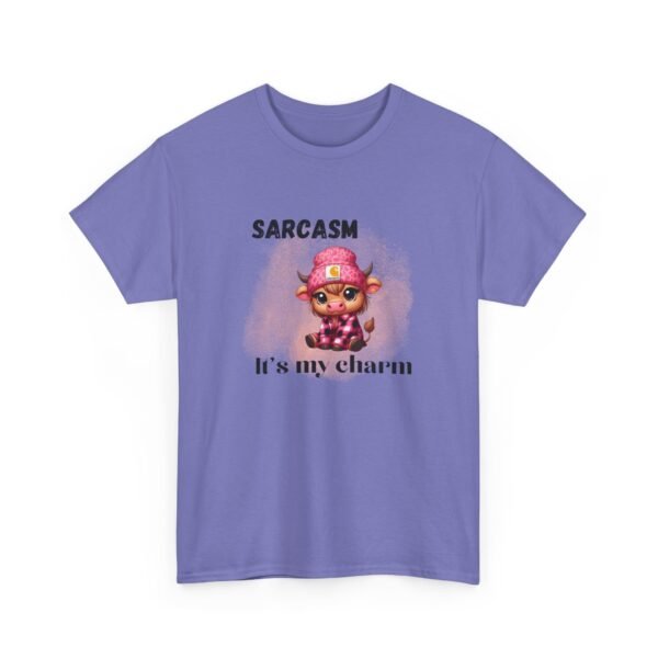Unisex t-shirt from Twisted Angell with the sarcastic phrase “Sarcasm Is My Charm” printed on the front.