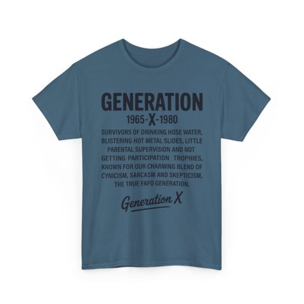 Unisex t-shirt from Twisted Angell with the sarcastic phrase “Generation X” printed on the front.