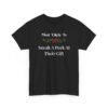 Unisex t-shirt from Twisted Angell with the sarcastic phrase “Most Likely To Sneak A Peek At Their Gift” printed on the front.
