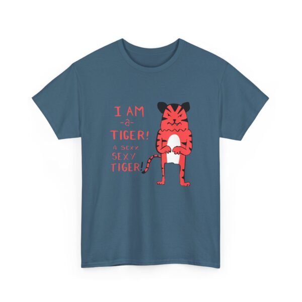 Unisex t-shirt from Twisted Angell with the sarcastic phrase “I Am a Tiger, A Sexy, Sexy Tiger” printed on the front.