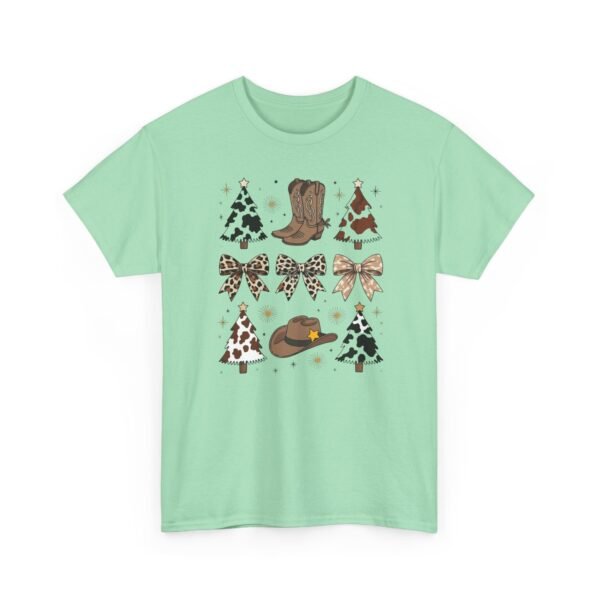 Unisex t-shirt from Twisted Angell with the sarcastic phrase “Country Christmas Boots, Bows, Hat, Trees” printed on the front.