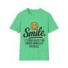 Unisex t-shirt from Twisted Angell with the sarcastic phrase “Smile. It confuses the emotionally stable” printed on the front.