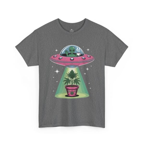 Alien UFO Abduction — Cute Green Alien Beaming Up Potted Marijuana Plant