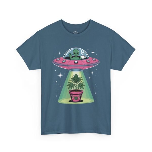 Alien UFO Abduction — Cute Green Alien Beaming Up Potted Marijuana Plant