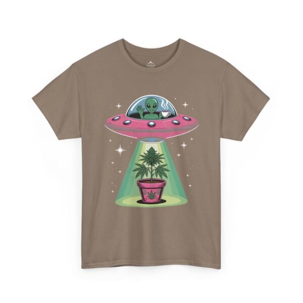 Alien UFO Abduction — Cute Green Alien Beaming Up Potted Marijuana Plant