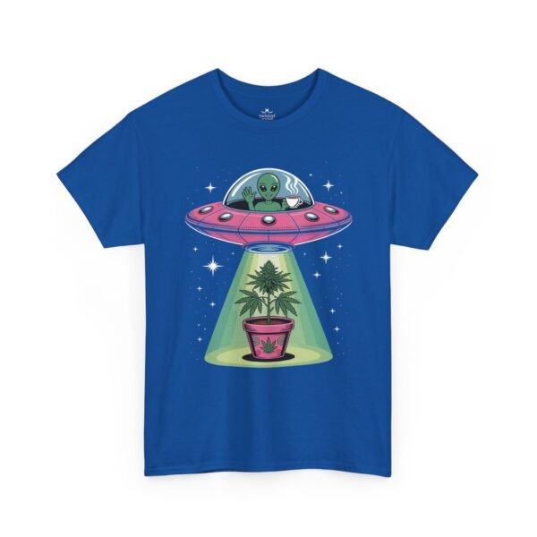 Alien UFO Abduction — Cute Green Alien Beaming Up Potted Marijuana Plant