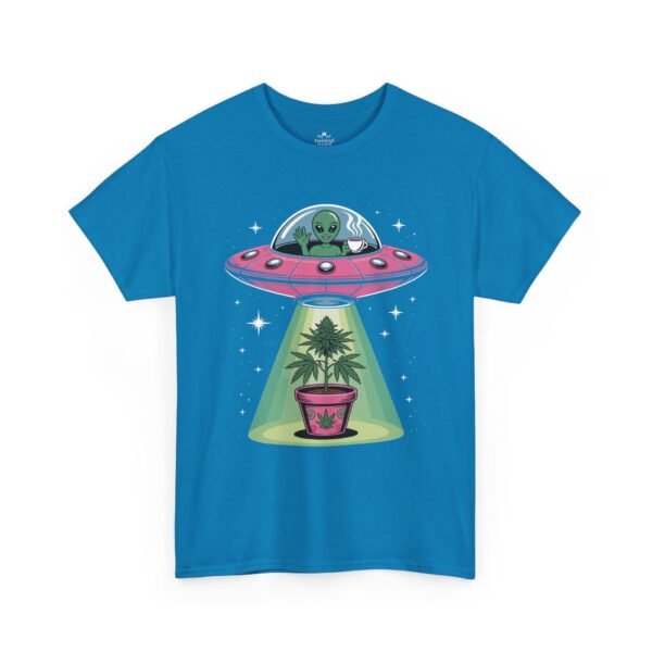 Alien UFO Abduction — Cute Green Alien Beaming Up Potted Marijuana Plant