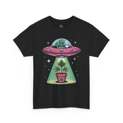 Alien UFO Abduction — Cute Green Alien Beaming Up Potted Marijuana Plant