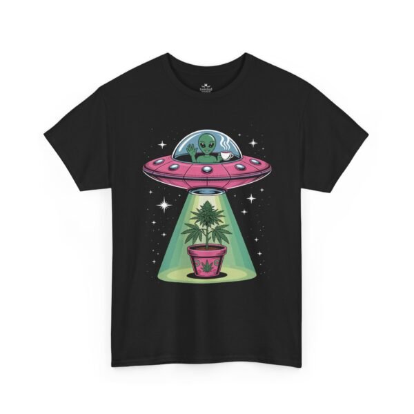 Alien UFO Abduction — Cute Green Alien Beaming Up Potted Marijuana Plant