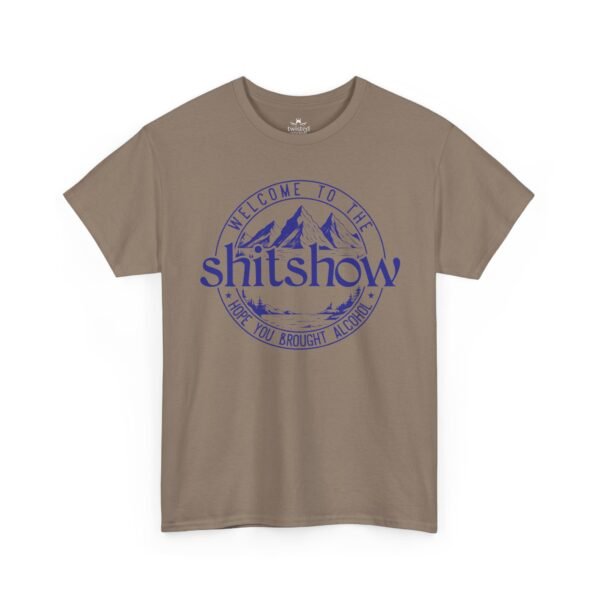 'Welcome to the Shitshow, Hope you brought alcohol.' Graphic Tee - Retro Mountain Badge