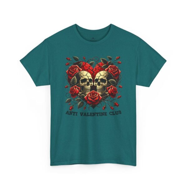 Anti Valentine Club T‑Shirt – Skull Heart with Roses
