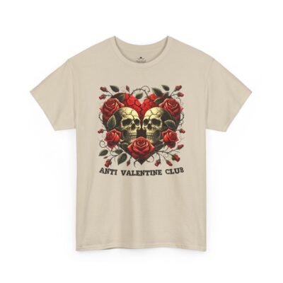 Anti Valentine Club T‑Shirt – Skull Heart with Roses