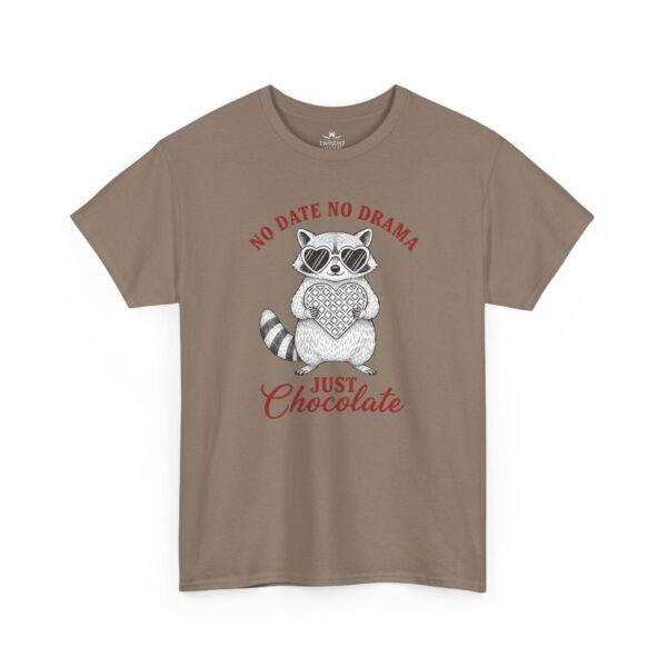 No Date No Drama Just Chocolate T-Shirt — Raccoon Cozy Valentine Tee