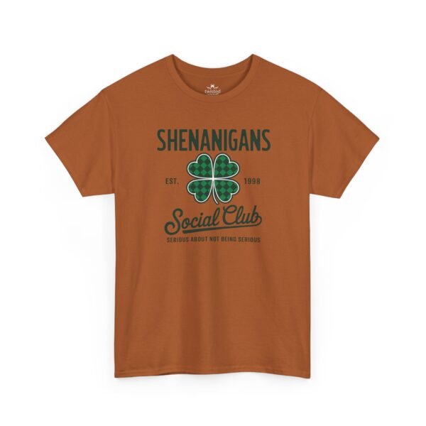 Shenanigans Social Club T‑Shirt — Plaid Shamrock St. Patrick’s Day Tee