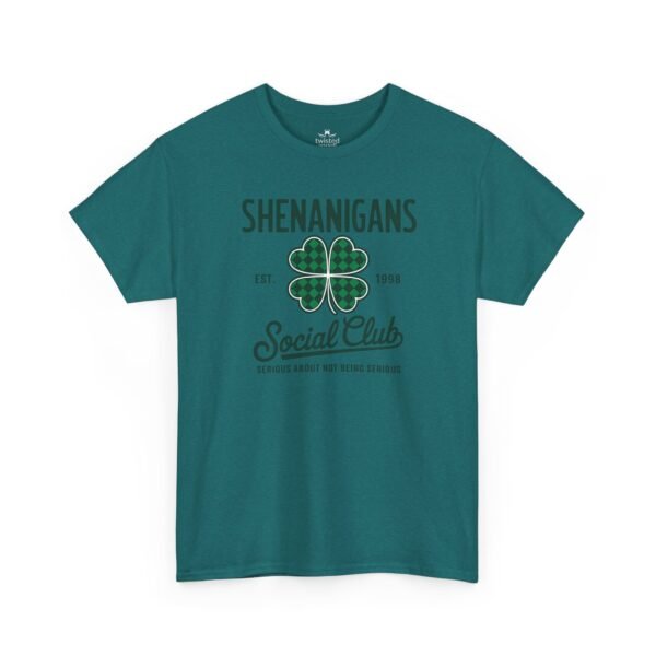 Shenanigans Social Club T‑Shirt — Plaid Shamrock St. Patrick’s Day Tee