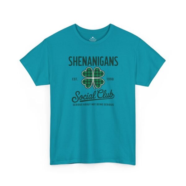 Shenanigans Social Club T‑Shirt — Plaid Shamrock St. Patrick’s Day Tee