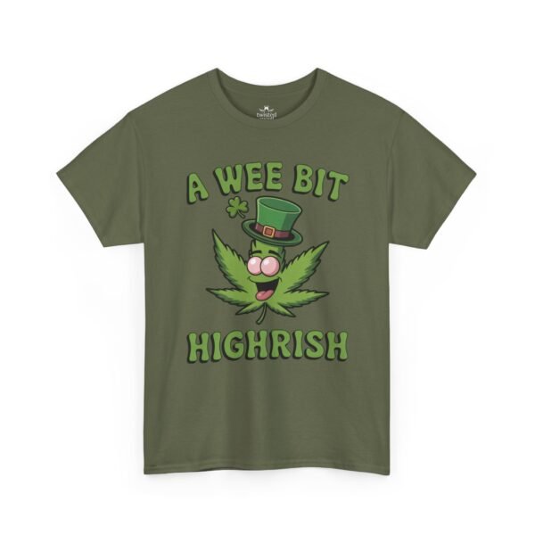 St. Patrick's Day Highrish Tee — "A Wee Bit Highrish" Cannabis Shamrock T-Shirt