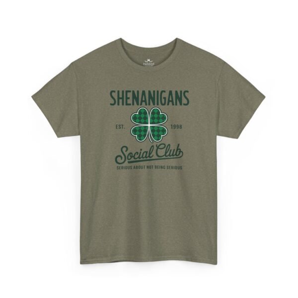 Shenanigans Social Club T‑Shirt — Plaid Shamrock St. Patrick’s Day Tee