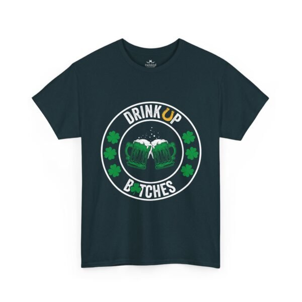 St. Patrick's Day Beer Tee — "Drink Up Bitches" Shamrock Clinking Mugs Shirt