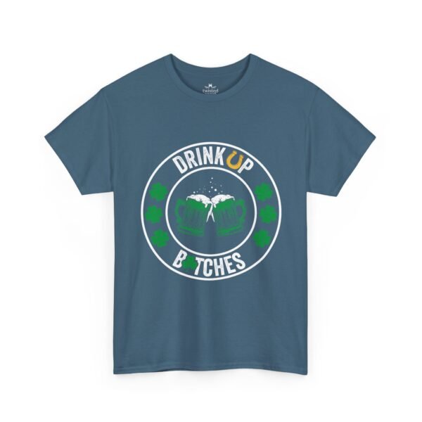 St. Patrick's Day Beer Tee — "Drink Up Bitches" Shamrock Clinking Mugs Shirt