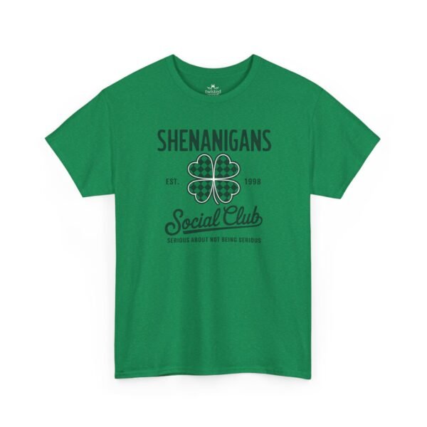 Shenanigans Social Club T‑Shirt — Plaid Shamrock St. Patrick’s Day Tee