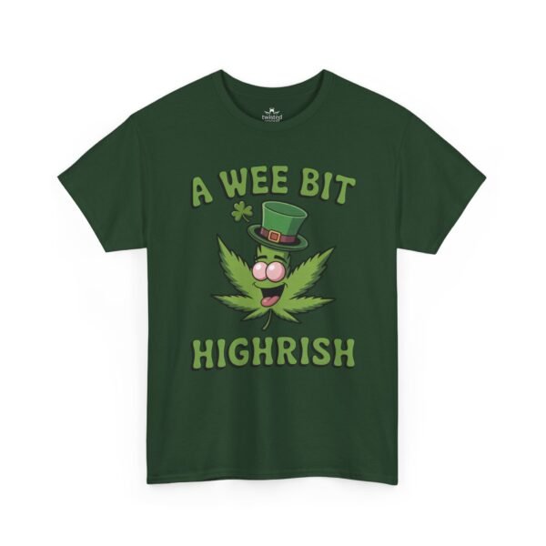 St. Patrick's Day Highrish Tee — "A Wee Bit Highrish" Cannabis Shamrock T-Shirt