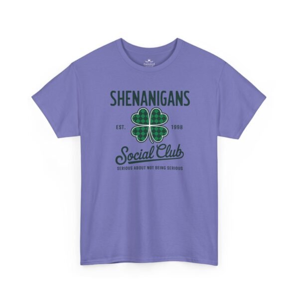 Shenanigans Social Club T‑Shirt — Plaid Shamrock St. Patrick’s Day Tee
