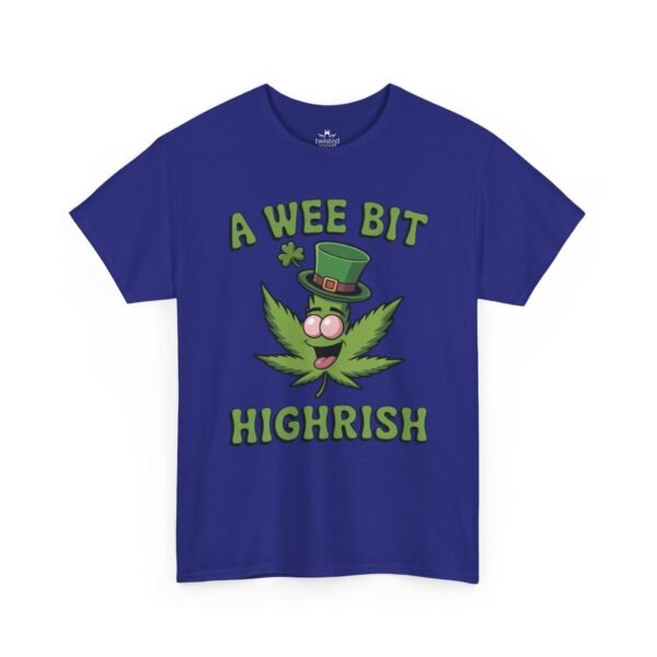 St. Patrick's Day Highrish Tee — "A Wee Bit Highrish" Cannabis Shamrock T-Shirt