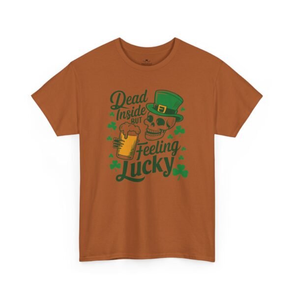 Feeling Lucky St. Patrick's Day Tee — "Dead Inside But Feeling Lucky" Skull & Beer Shirt