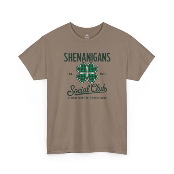 Shenanigans Social Club T‑Shirt — Plaid Shamrock St. Patrick’s Day Tee