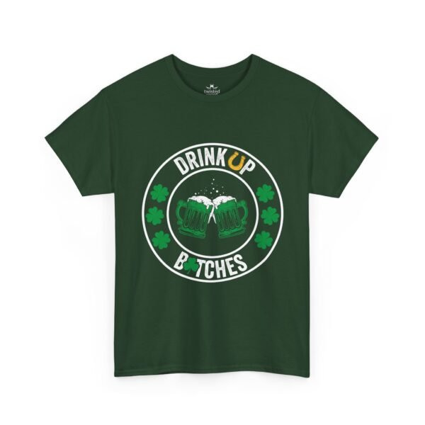 St. Patrick's Day Beer Tee — "Drink Up Bitches" Shamrock Clinking Mugs Shirt
