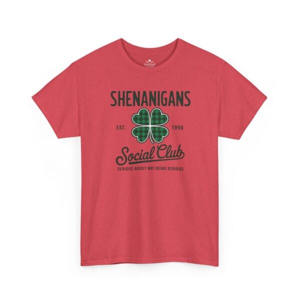 Shenanigans Social Club T‑Shirt — Plaid Shamrock St. Patrick’s Day Tee