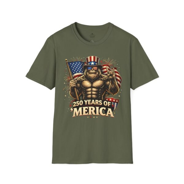 250 Years of 'Merica T-Shirt — Patriotic American Flag Bigfoot Graphic Tee