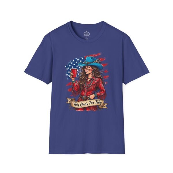 10922337015111455076_2048.jpeg Cowgirl Flag T-Shirt — "This One's For Toby" Patriotic Rodeo Tee
