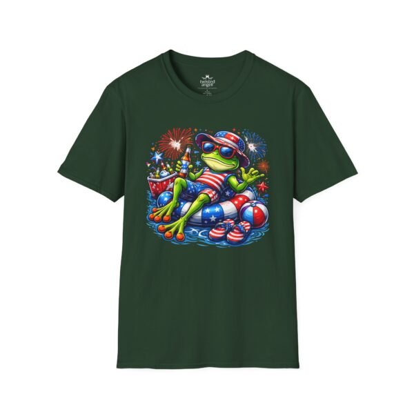 10929094568523774653_2048.jpeg Fourth of July Patriotic Frog with Beer T-Shirt — Relaxing American Flag Pool Float Design