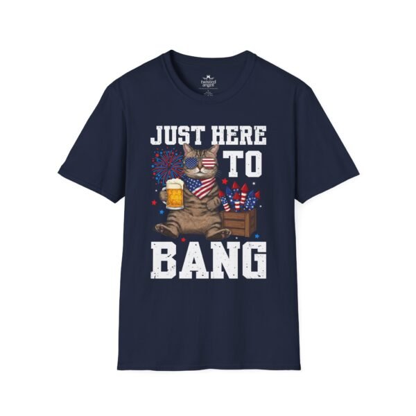 11159503714205020557_2048.jpeg Just Here to Bang T-Shirt — Funny Patriotic Cat Beer 4th of July Tee