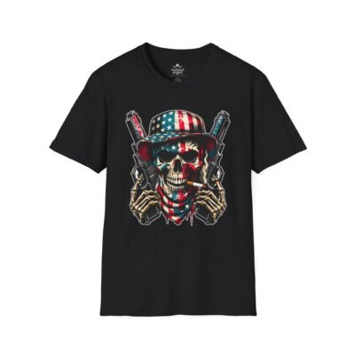 Skull & Pistols American Flag T-Shirt — Patriotic Biker Skull Graphic Tee