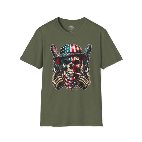 11849586722239059235_2048.jpeg Skull & Pistols American Flag T-Shirt — Patriotic Biker Skull Graphic Tee